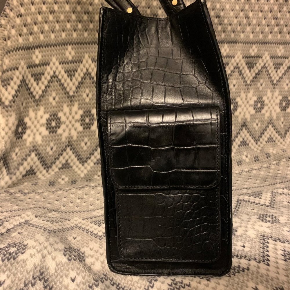 Foley & Corinna Black Croc Leather Shopper Tote - Picture 3 of 16